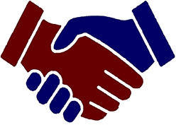 Two hands clasped in a handshake, symbolizing partnership or agreement.