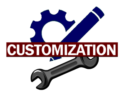 Customization logo featuring a gear, a pencil, and a wrench, signifying tailored solutions.